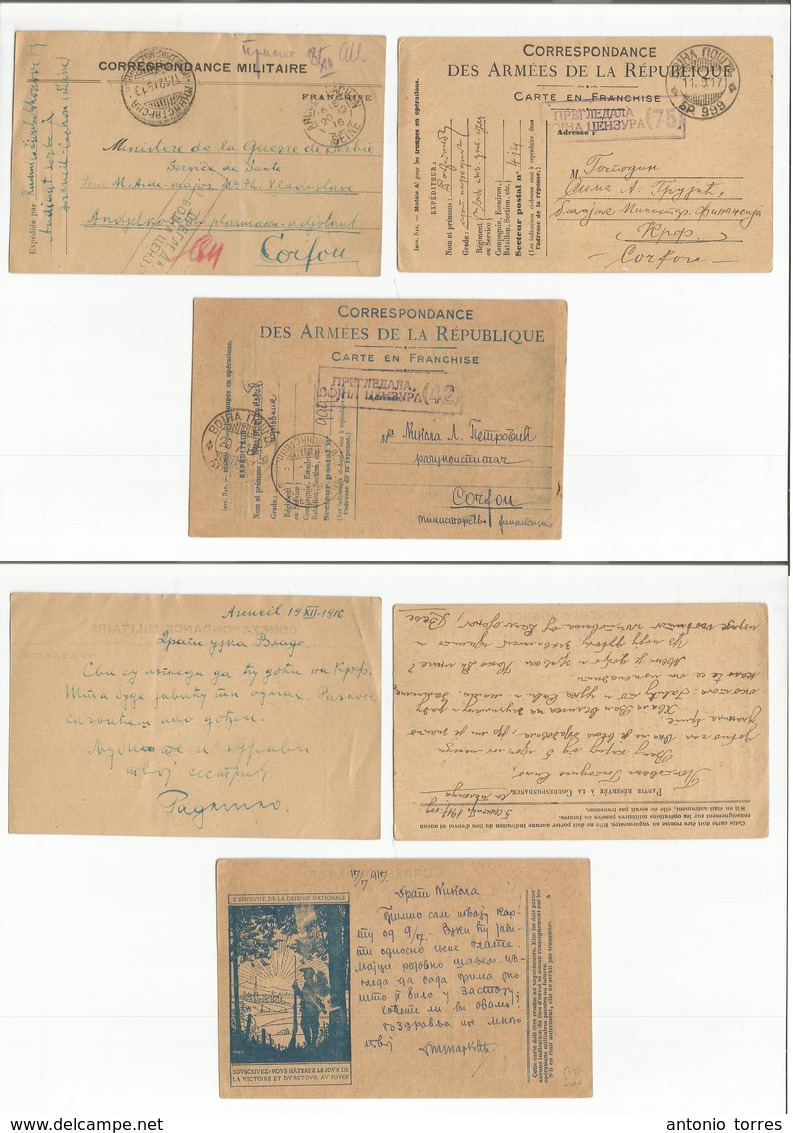 Military Mail. 1917 (20 July - 17 Dec) Serbia - France - Greece. WWI 3 Diff Serbia Army In France. FM Cards Addressed To - Military Mail (PM)