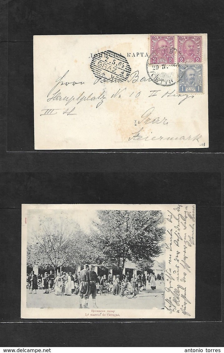 Montenegro. 1904 (29 April) Cettinje - Austria, Graz (2 Mar) Multifkd Local Market Photo Card. - Montenegro