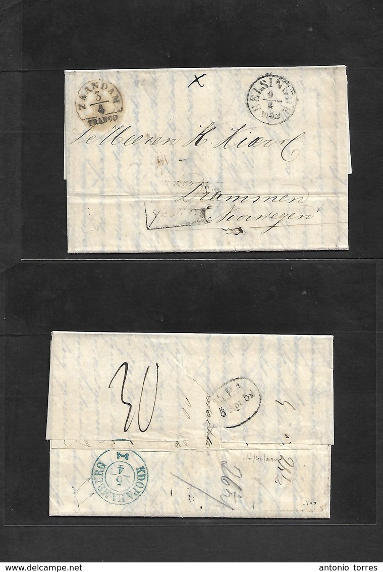 Netherlands. 1852 (3 April) Zaandam - Norway, Drammen. EL Full Text Depart Ds, Cash Paid Franco. Via Helsingor (9 April) - Other & Unclassified