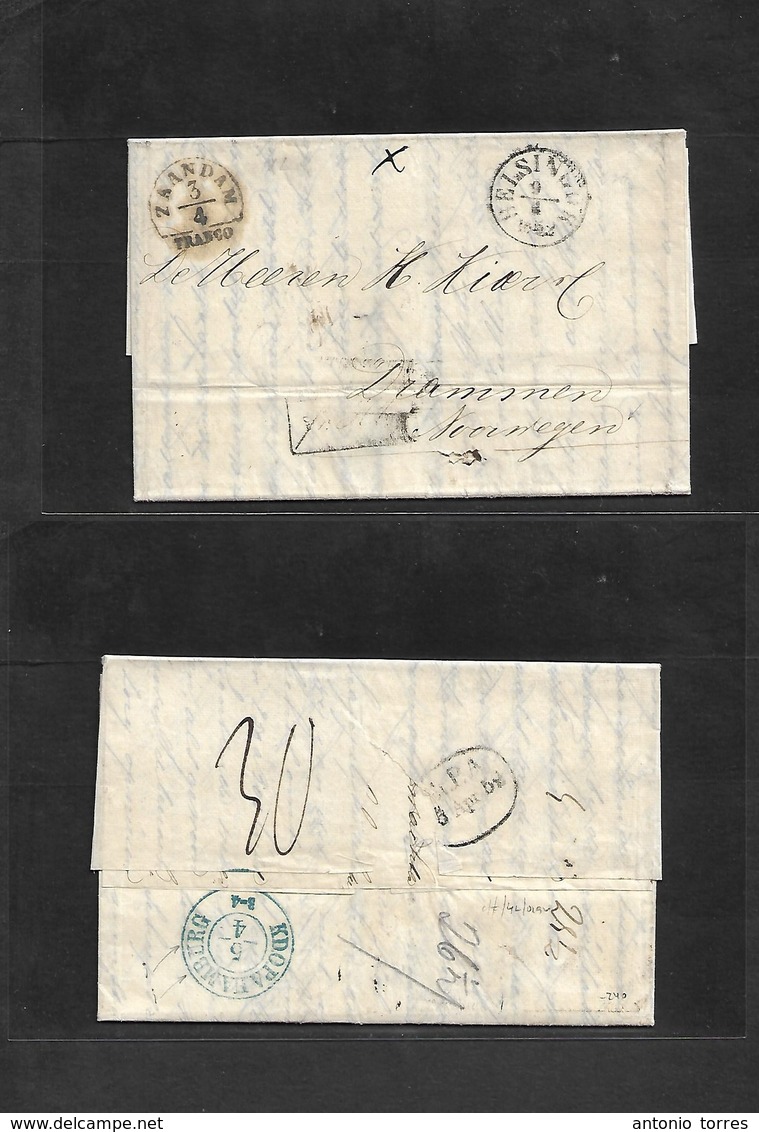 Netherlands. 1852 (3 April) Zaandam - Norway, Drammen. EL Full Text Depart Ds, Cash Paid Franco. Via Helsingor (9 April) - Autres & Non Classés