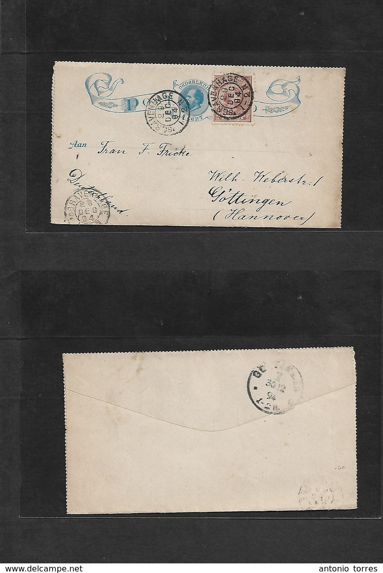 Netherlands - Stationary. 1884 (29 Dec) Gravenhague - Germany, Gottingen 5c Blue Stat Lettersheet + 7 1/2c Brown Adtl. M - Other & Unclassified