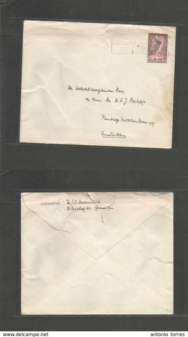 Netherlands. 1950. Curaçao Ovptd 10c / Nederlands Stationary Envelope, On Local Usage. - Autres & Non Classés