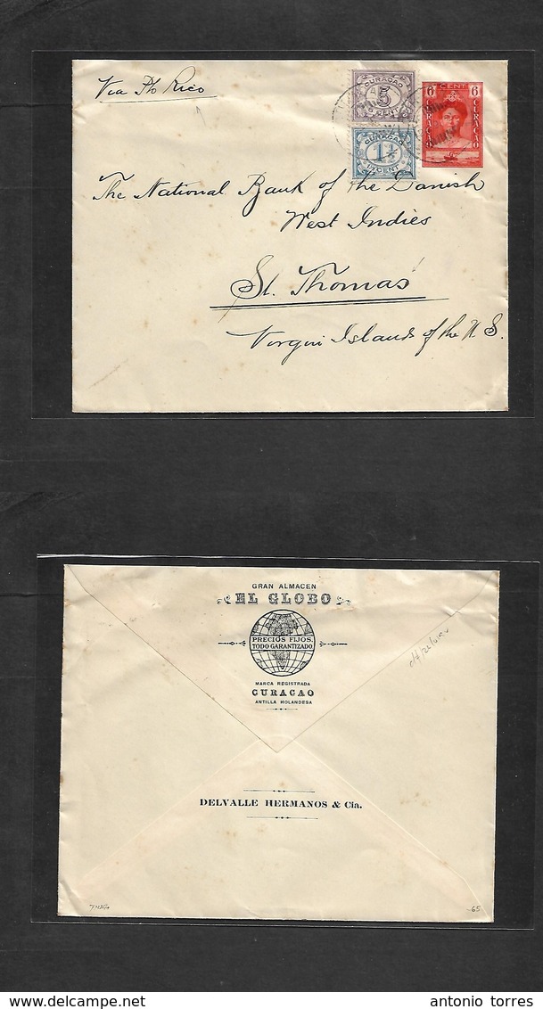 Curaçao. 1932 (24 Sept) GPO - St. Thomas, Virgin Islands Via Puerto Rico. France Intercaribbean Usage In Excellent Condi - Curaçao, Antilles Neérlandaises, Aruba