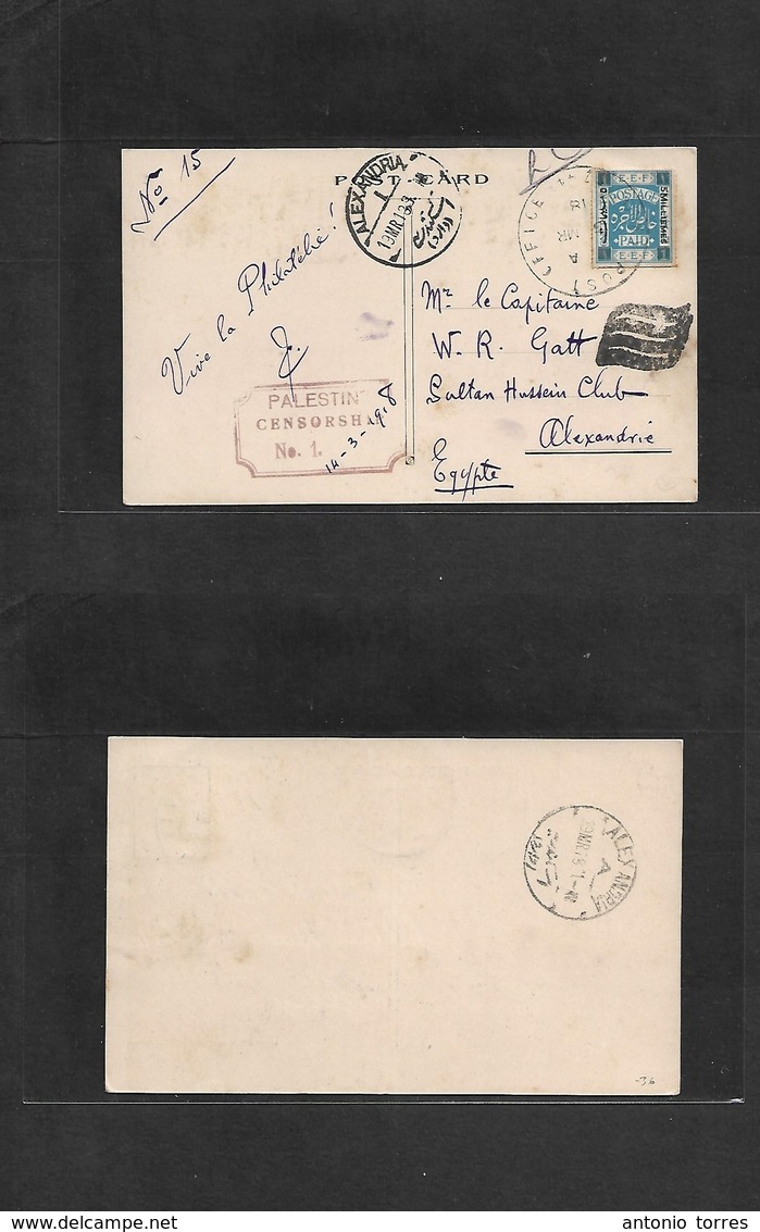 Palestine. 1918 (March) FPO SZ 44 - Alexandrie, Egypt (19 March) Fkd 5 Ms Ovptd Blue EEF, Perce Issue, Tied Cds + Red Vi - Palestine