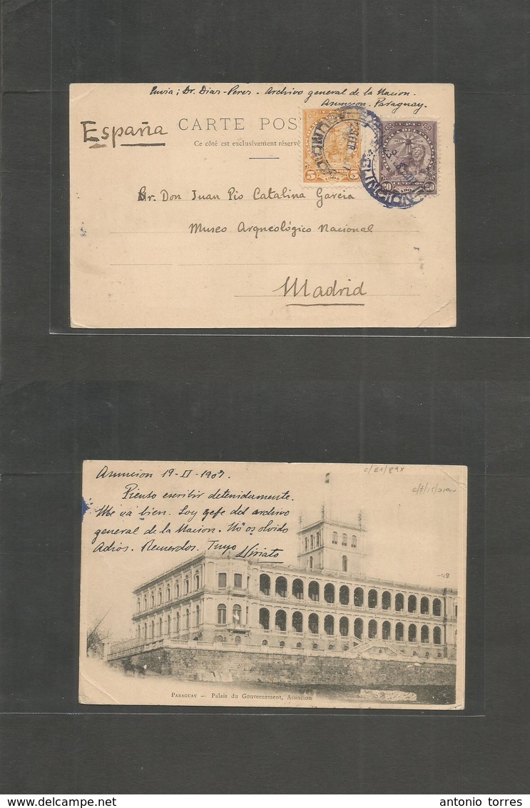 Paraguay. 1907 (19 Febr) Asuncion - Spain, Madrid. Museo Arqueologico. Multi Fkd Ppc. Very Rare Destination. VF. - Paraguay