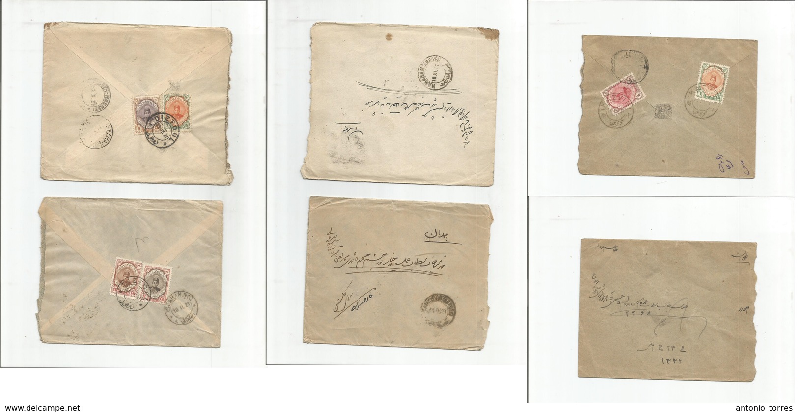 Persia. 1914-21. Unoverprinted Issue. 3 Diff Local Multifkd Envelopes, With Better Cancellation Interest. Diagonal, Kazv - Iran