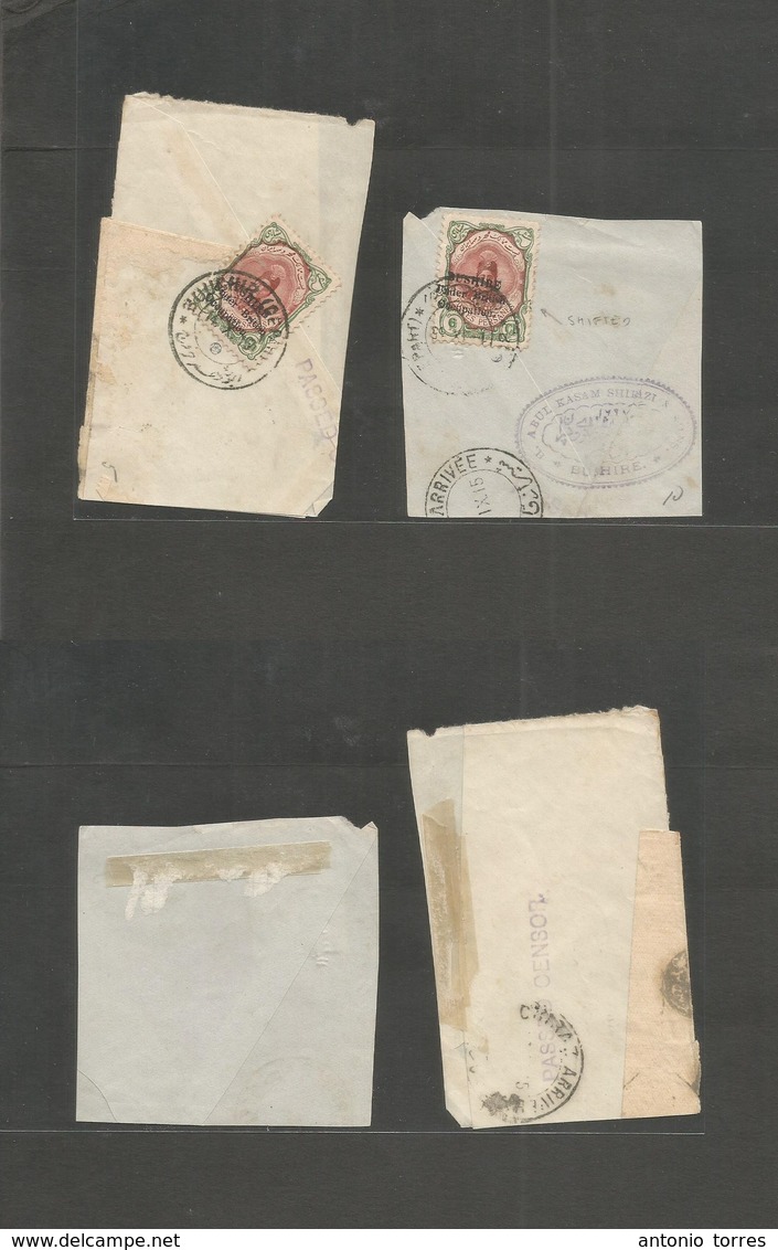 Persia. 1915 (14 Oct And 1 Nov) Bushire Under British Occupation. 2 Fragments Of Covers, Showing 6ch Ovptd One Shifted S - Iran