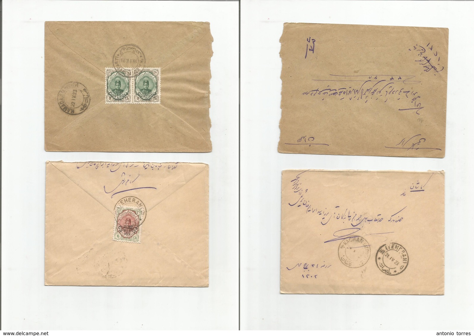 Persia. 1923. Controle Ovptd Issue. 2 Local Fkd Envelopes. Diff Cancels. Nice Pair. - Iran