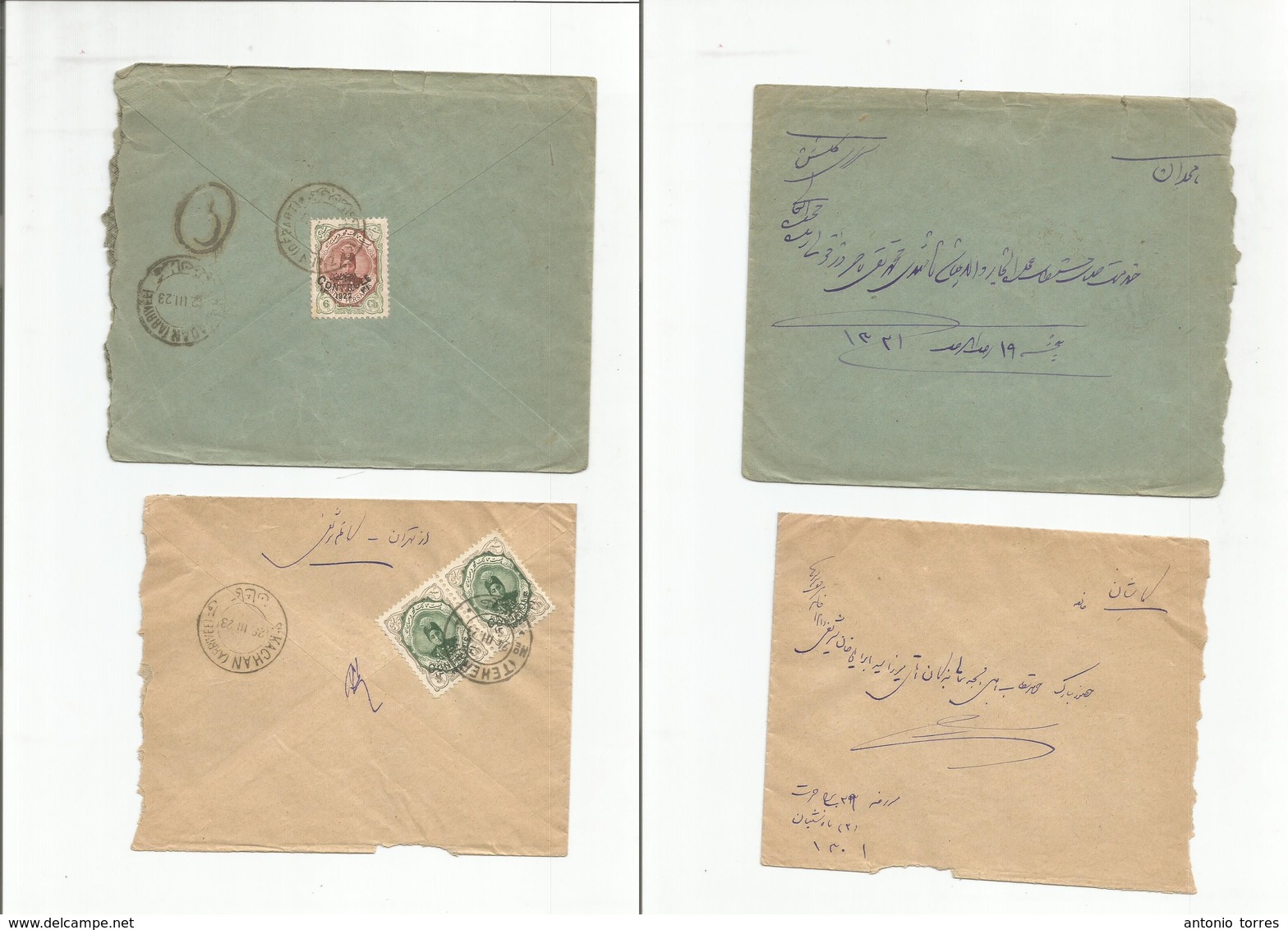 Persia. 1923. Controle Ovpt Issue. Pair Of Local Envelopes Usage. Nice Items. - Iran