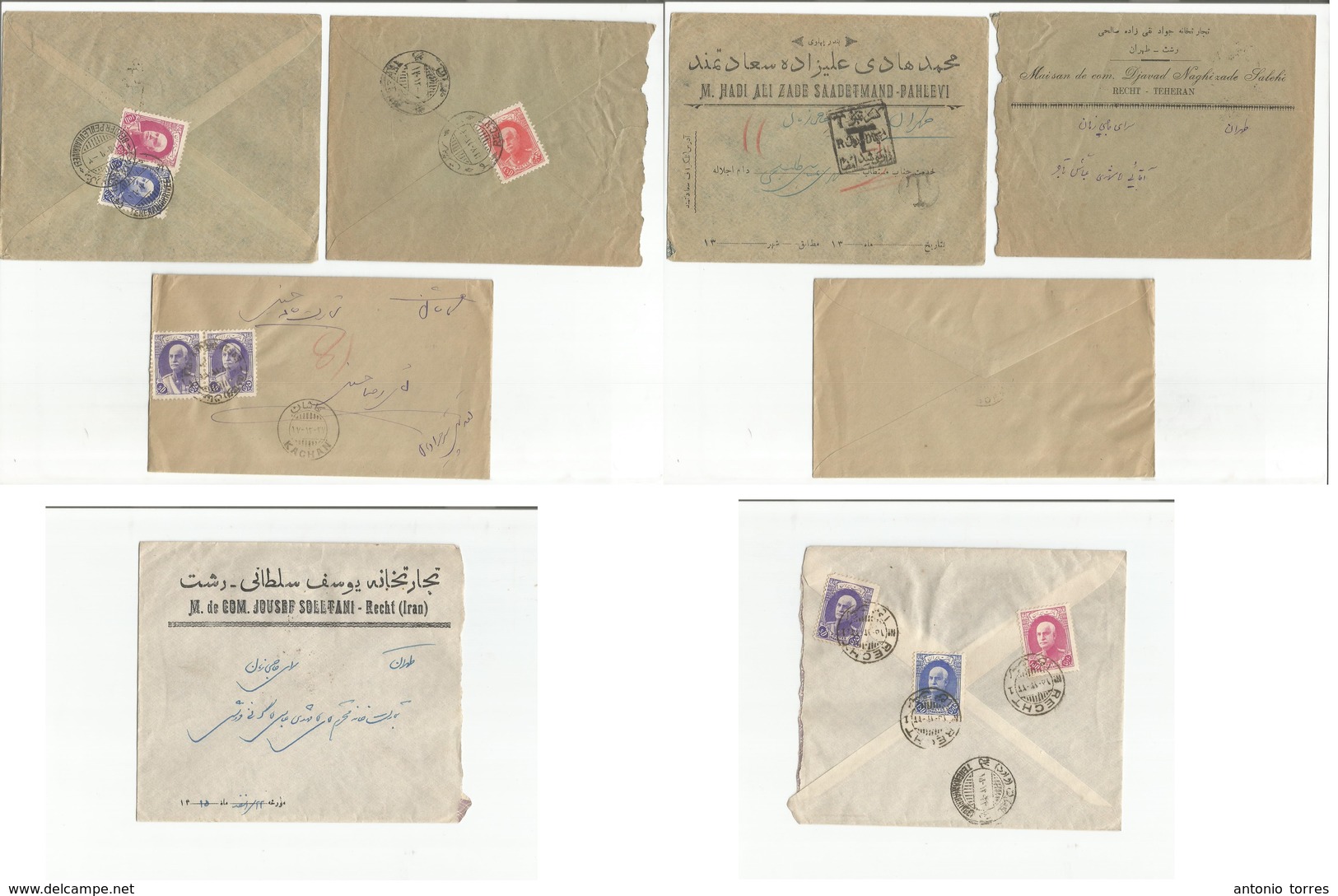 Persia. C. 1930. 4 Local Franked Usages, Same Issue. Diff Towns + Cancels + Rates. Fine Group. - Iran