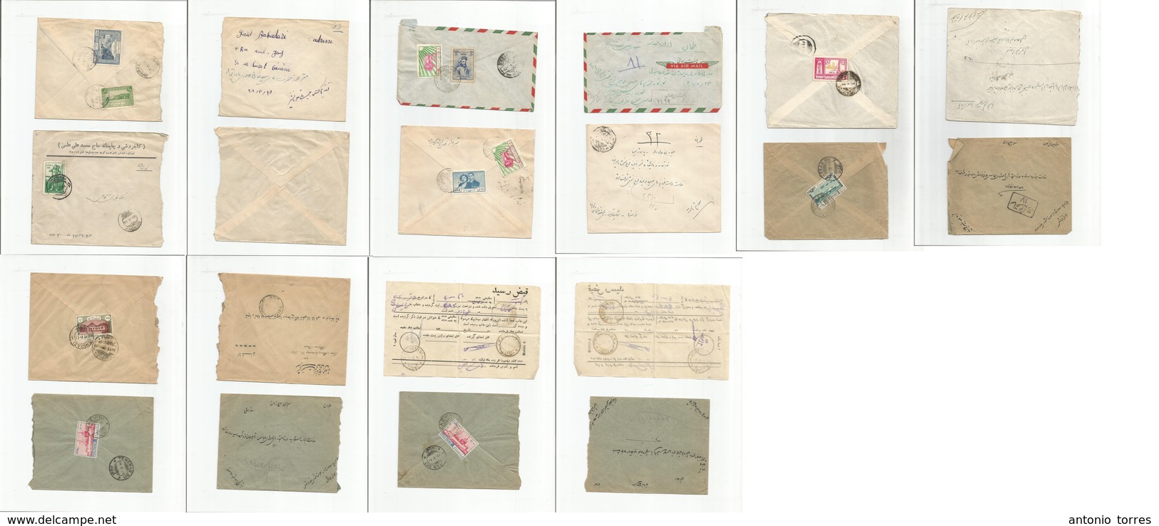 Persia. 1930s. 10 Diff Local Fkd Envelopes (one Is A Registered Postal Receipt, With Same Useful / Better Stamps. - Iran