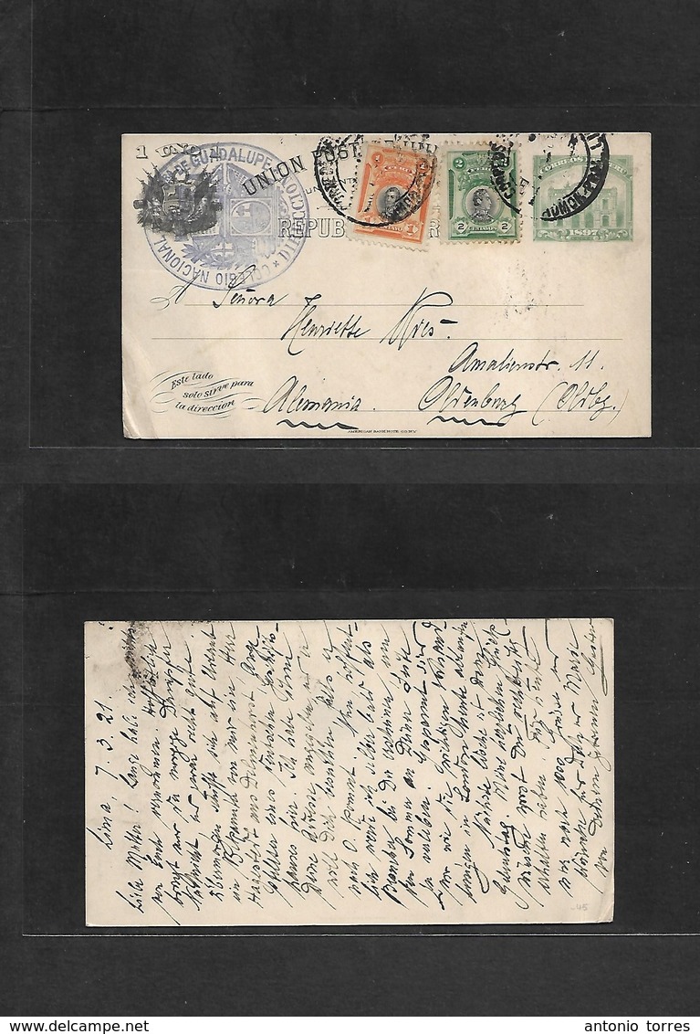 Peru - Stationery. 1921 (7 March) Lima - Germany, Olvenburg 1c Grey Green Stat Card + 2 Adtls, Cd + Colegio Nacional Shi - Peru