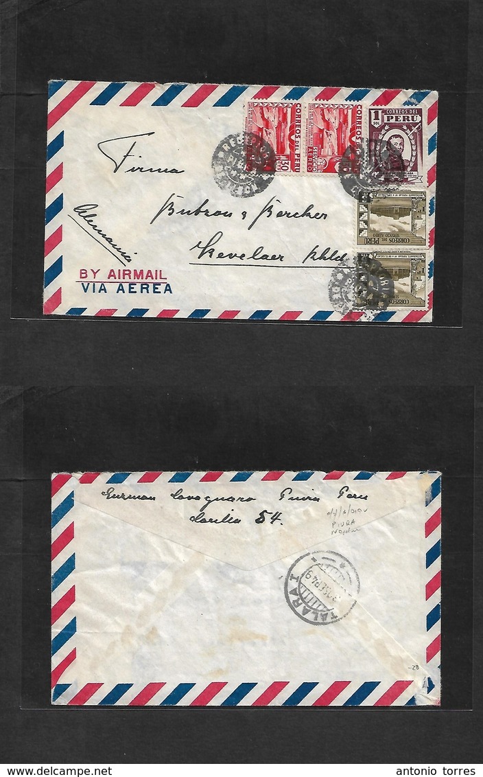 Peru. 1949 (Sept) Piura - Germany, Kevelaar. Negative Seal Cancel. Air Multifkd Envelope. Via Talara. Very Attractive. - Peru