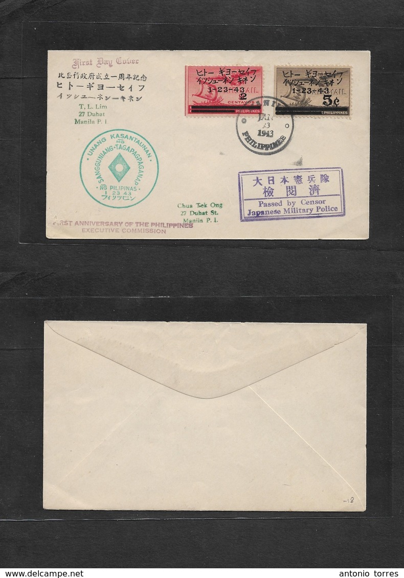 Philippines. 1943 (23 Jan) Japanese Occup. 1st Aniv Executive Comission. Multifkd Env. - Philippines