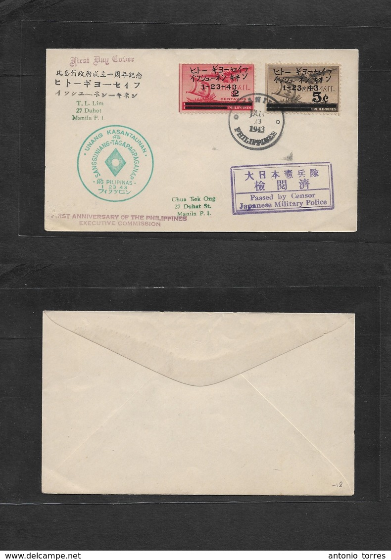 Philippines. 1943 (23 Jan) Japanese Occup. 1st Aniv Executive Comission. Multifkd Env. - Filippijnen