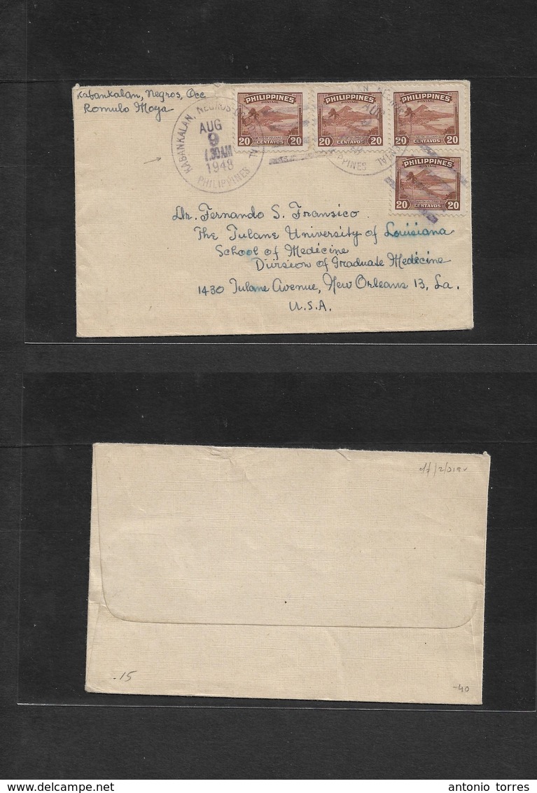 Philippines. 1948 (9 Aug) Kabankalan, Negros Occidental - USA, New Orleans, LA. Multifkd Envelope. - Philippines