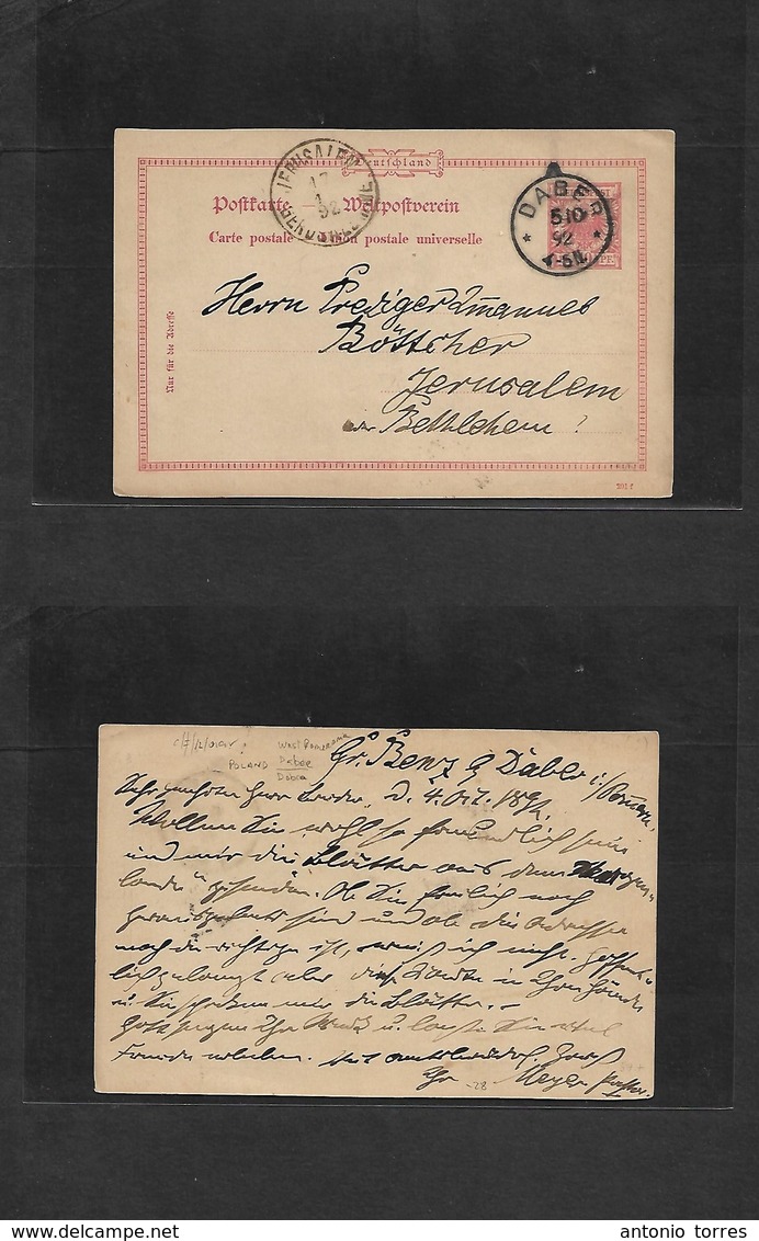 Poland. 1892 (4 Oct) Poland, Daber, Dobra, West Pomeronia (Formaly Germany) 10 Pf Red Germany Eagle Stat Card On Usage T - Other & Unclassified