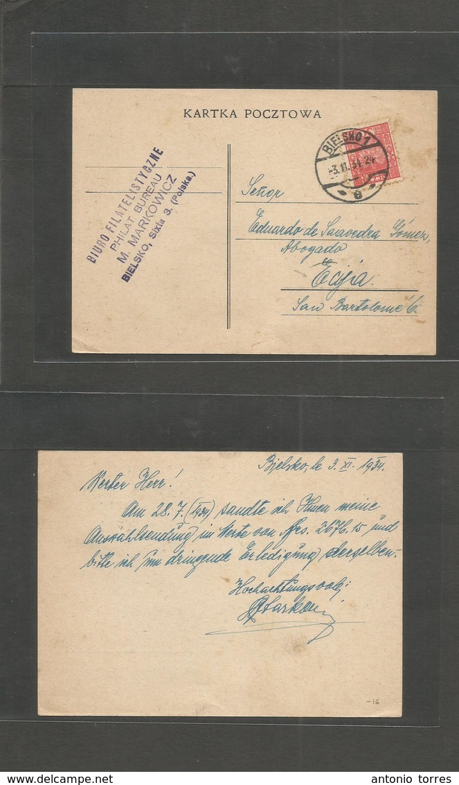 Poland. 1934 (3 Nov) Bielsko - Spain, Ecija. Fkd Private Card. Scarce Dest. - Other & Unclassified