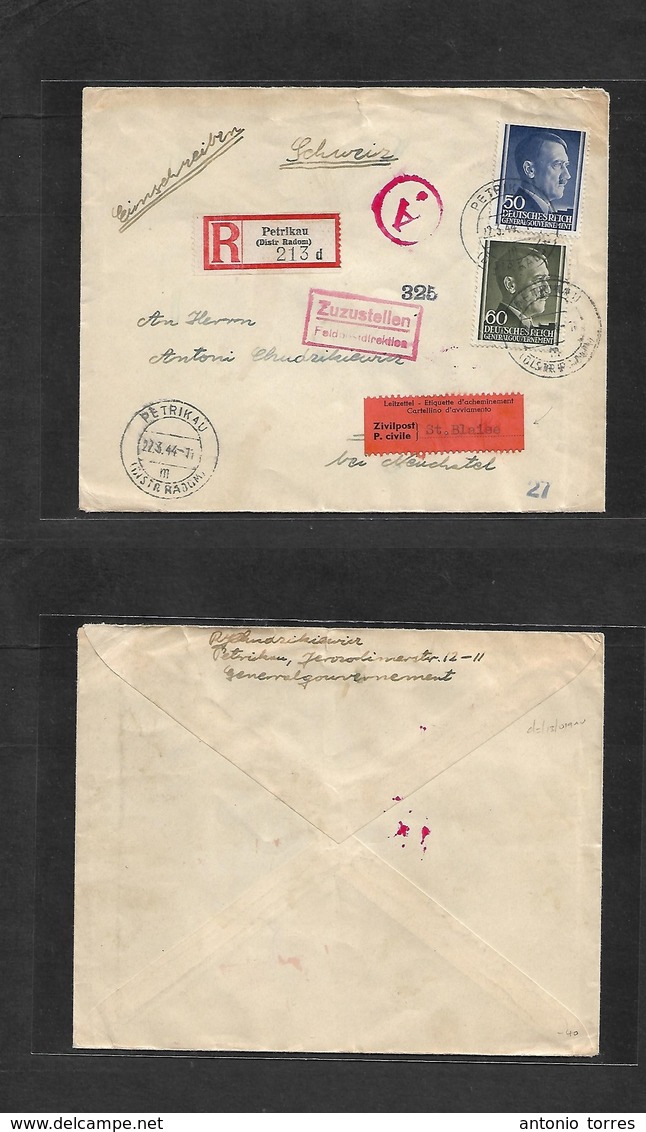 Poland. 1944 (22 March) Internees Mail. German Occup. Petrikan - Switzerland, St. Blaise. Internees Civil Mail. Register - Andere & Zonder Classificatie