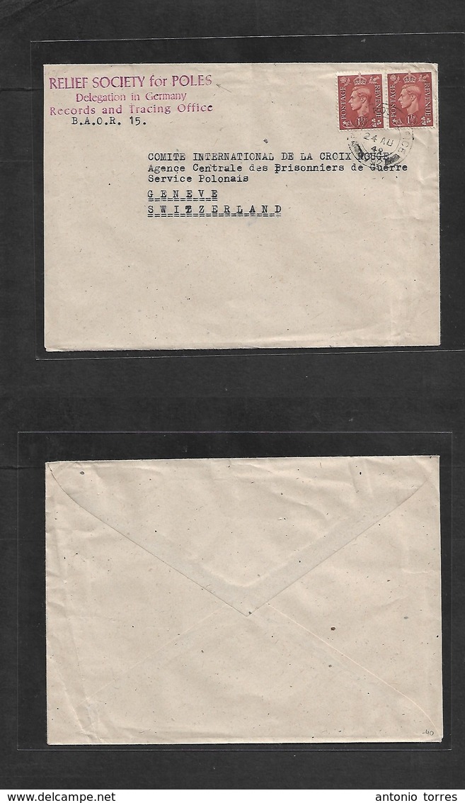 Poland. 1948 (24 Aug) Germany, POW Mail / Red Cross. FPO 792 - Switzerland, Geneve. Fkd Envelope + Red Cachet On Front + - Andere & Zonder Classificatie