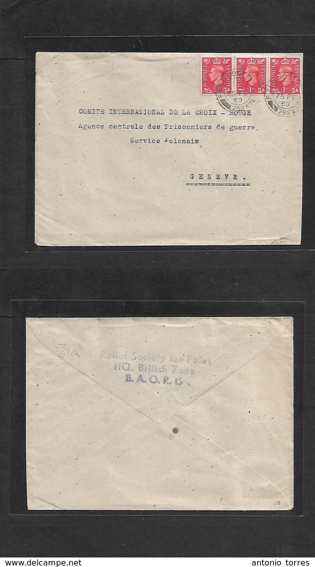 Poland. 1950 (25 Feb) Germany, Red Cross POW Mail. Polish Section / British Zone / BAOR 15 (Type II Cachet) Reverse Cach - Autres & Non Classés