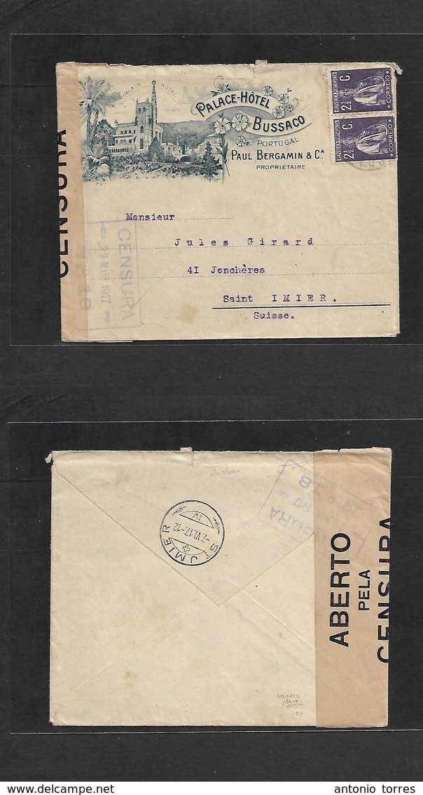 Portugal - Xx. 1917 (29 May) Bussaco Illustrated Fkd Envelope. Porto - Switzerland, St. Imiera (7 June) WWI Ceres Issue  - Autres & Non Classés