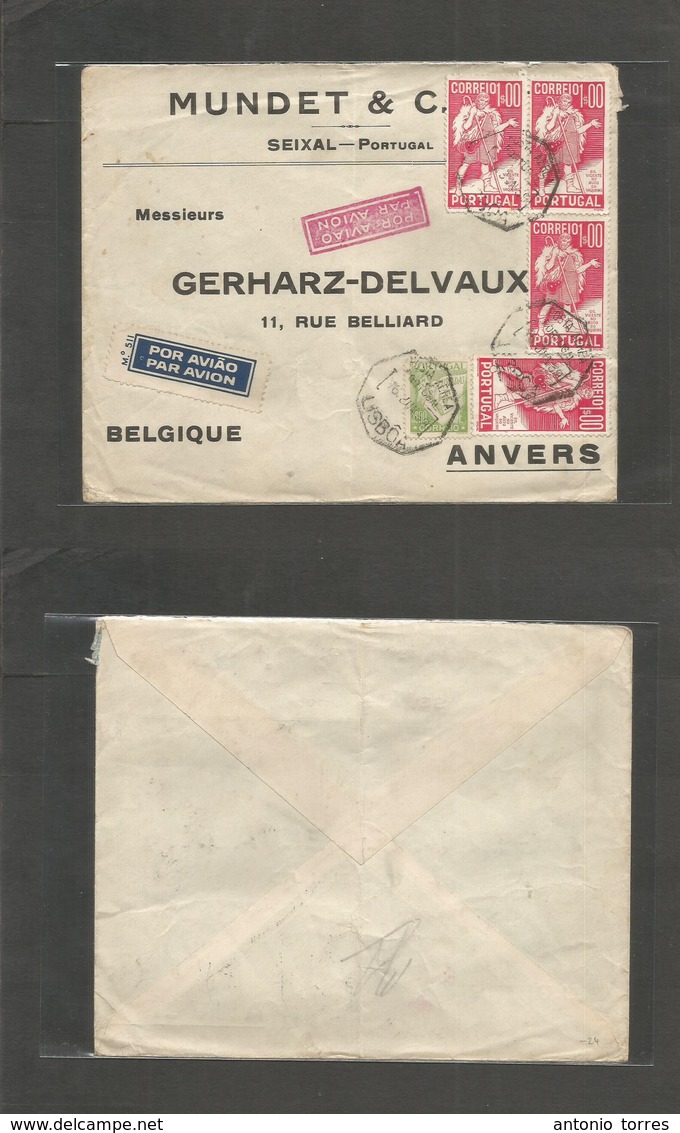 Portugal - Xx. 1930 (16 Jun) Seixal, Lisboa - Belgium, Anvers. Air Multifkd Issue Env Incl Luisiadas + Gil Vicente. Fine - Other & Unclassified