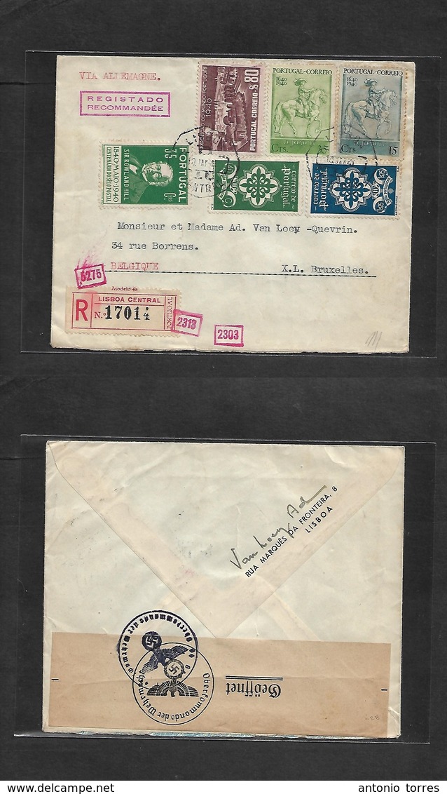 Portugal - Xx. 1941 (10 Jan) Lisboa - Belgium, Bruxelles. Registered Air Multifkd Env, Incl Commemorative Stamps Rouland - Otros & Sin Clasificación