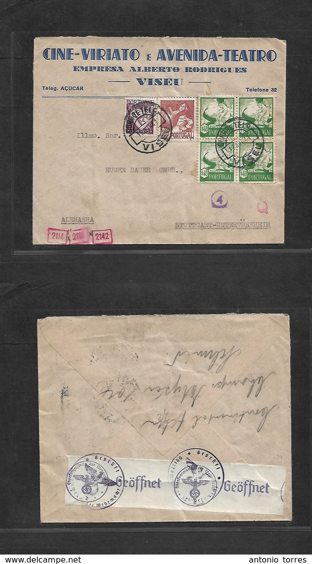 Portugal - Xx. 1941 (17 Aug) Viseu - Germany, Stuttgart. Multifkd Illustrated Env Incl Typical Customs + Luisiada Issue. - Other & Unclassified