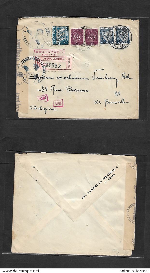 Portugal - Xx. 1943 (9 Apr) Lisboa - Belgium, Bruxelles. Registered Multifkd Air Envelope Incl Luisiadas, Caravela + Tud - Andere & Zonder Classificatie