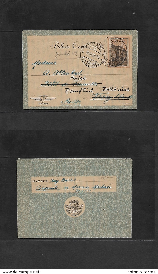 Portugal-Angola. 1952 (11 July) Ganda - Switzerland, Vevey (18 July) 2,50 Esc Illustrated Stat Lettersheet Aerogramme Wi - Andere & Zonder Classificatie