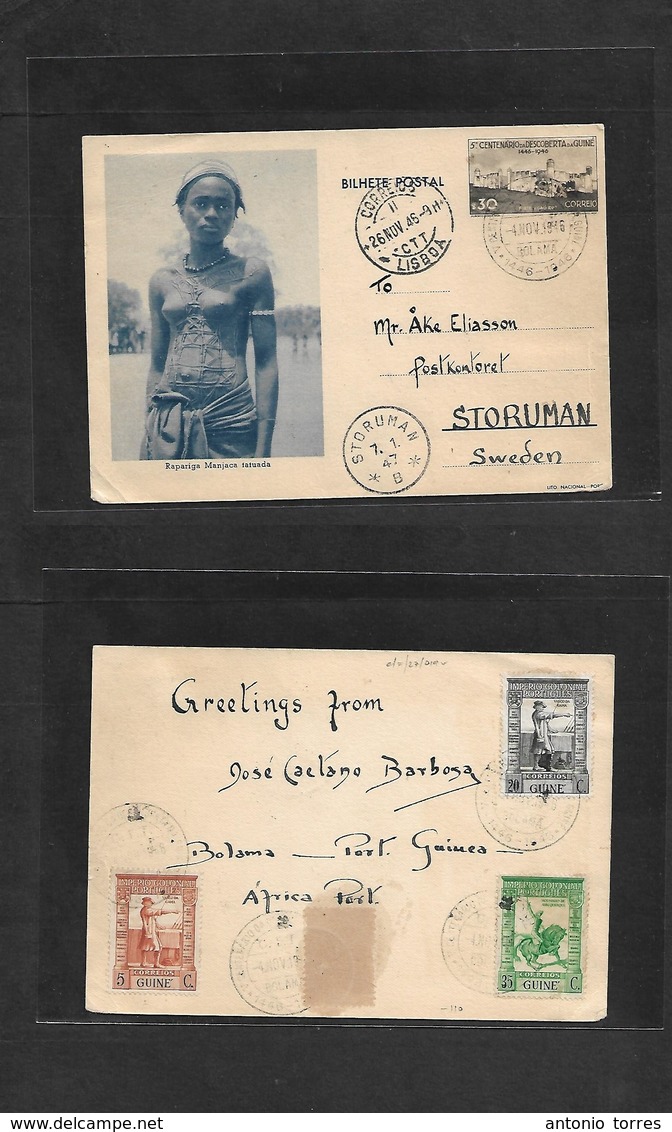 Portugal-Guinea. 1946 (4 Nov) Bolama - Sweden, Stornman (7 Jan 47) 5th Centenary Discovery. $30 Grey Illustrated Stat Ca - Other & Unclassified