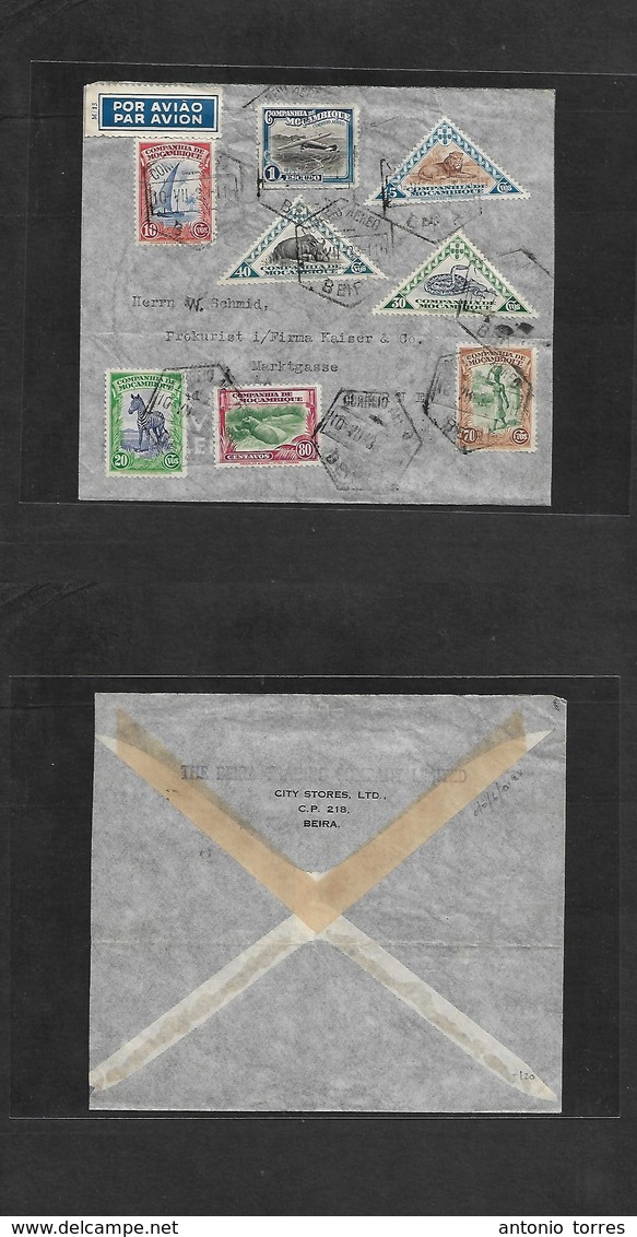 Portugal-Mozambique Company. 1938 (10 July) Beira - Switzerland, Bern. Air Multifkd Env. Fauna Etc. VF Usage. - Other & Unclassified