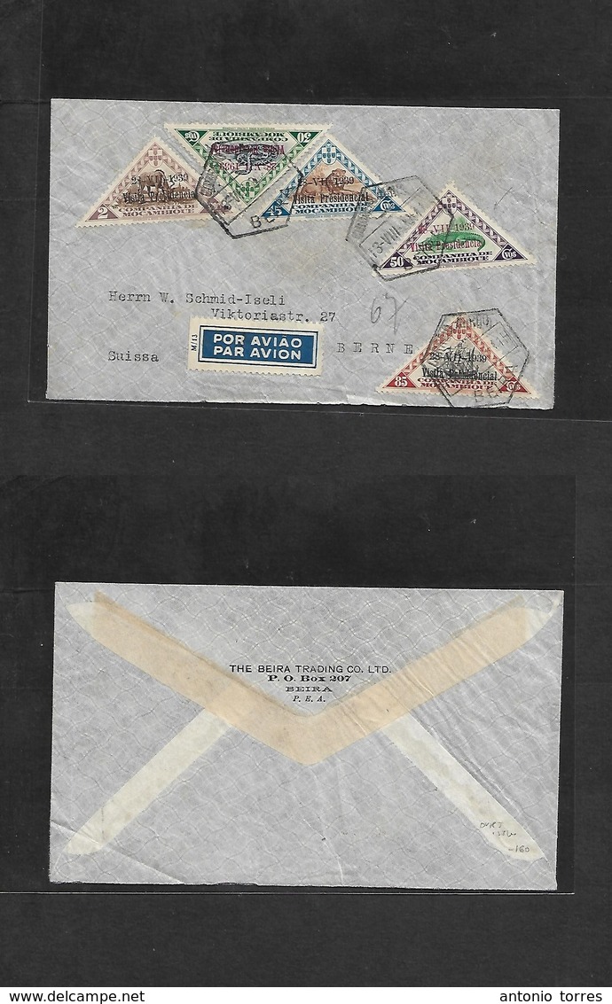 Portugal-Mozambique Company. 1939 (13 Aug) Visita Presidencial Issue. Beira - Switzerland, Bern. Air Multifkd Ovptd Issu - Andere & Zonder Classificatie