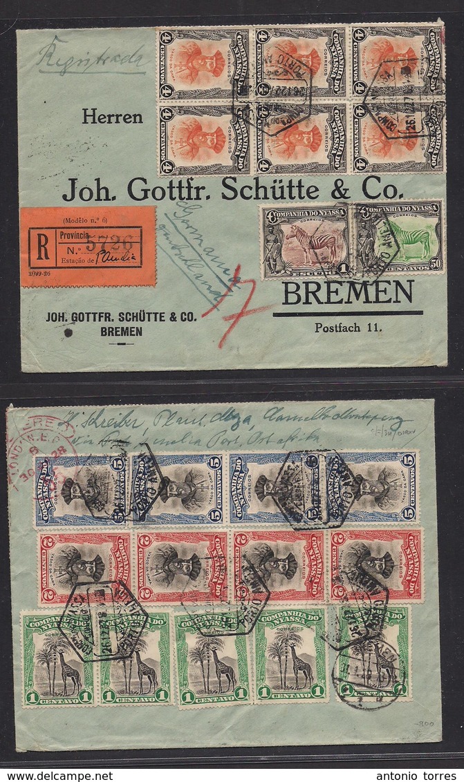 Portugal-Nyassa Company. 1927 (26 Dec) P. Amelia - Germany, Bremen (17 Jan 28) Via London (30 Jan 28) Registered Multifk - Other & Unclassified