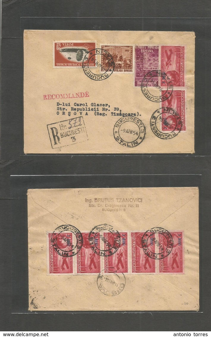 Romania. 1954 (9 April) Bucarest, Stalin - Orsova. Local Registered Multifkd Front And Reverse Envelope. Fine. - Autres & Non Classés