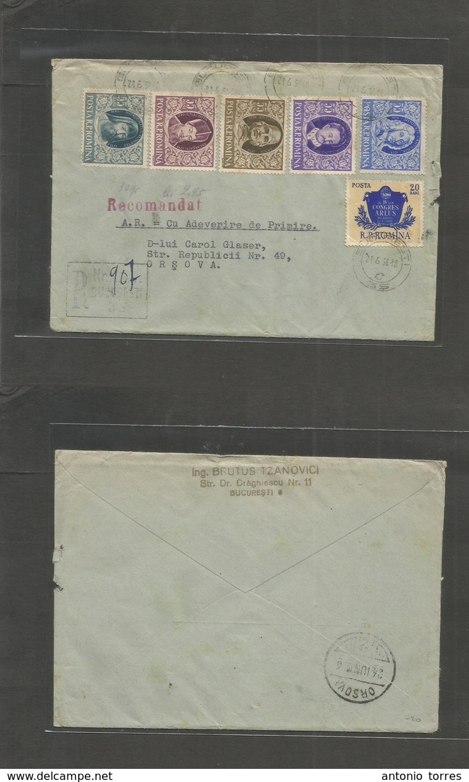 Romania. 1956 (21 June) Bucarest - Orsova (24 June) Registered Multifkd Env. VF. - Other & Unclassified