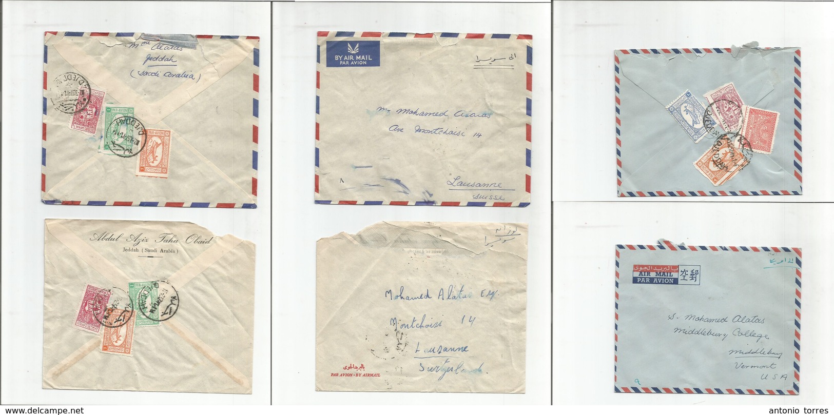 Saudi Arabia. 1957. 3 Diff Reverse Multifkd Airmail Envelopes. Djeddah. Two Circulated To Switzerland. Fine Trio. - Saudi Arabia