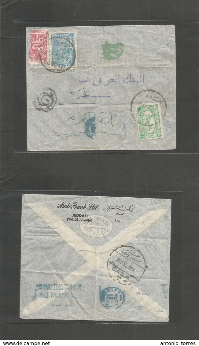 Saudi Arabia. 1958 (22 June) Jeddah - Gazza, Palestine (29 June) Via Cairo (26 June) Air Multifkd Env Rare Short Period  - Saudi Arabia