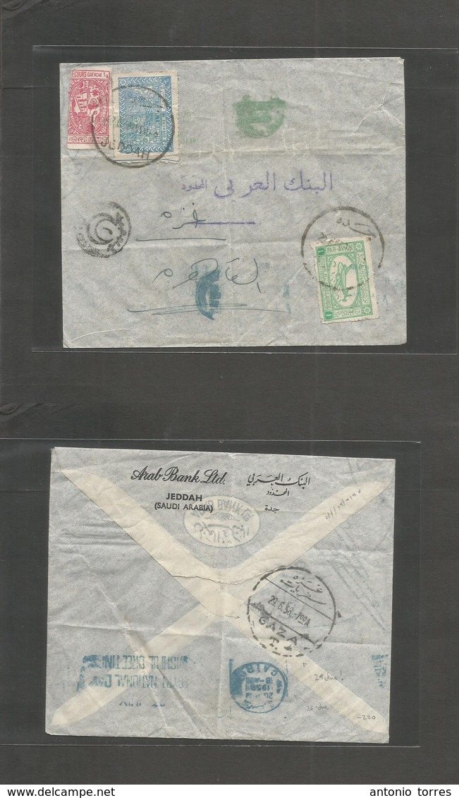 Saudi Arabia. 1958 (22 June) Jeddah - Gazza, Palestine (29 June) Via Cairo (26 June) Air Multifkd Env Rare Short Period  - Arabie Saoudite