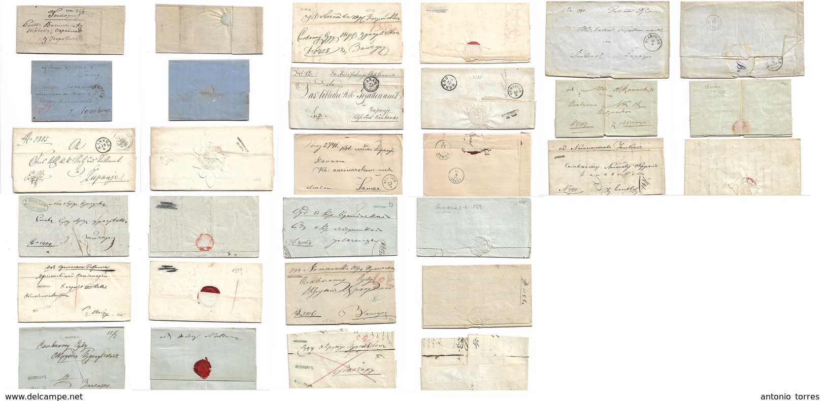 Serbia. 1860s. Selection Of 15 Mostly Different Stampless, Official ELS Postmarks, Registered Charges. Also Austrian Per - Serbia