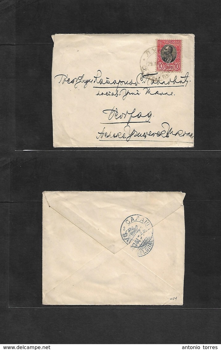 Serbia. 1908 (29 Dec) CP Kranehok - Belgrade (31 Dec) Via Solache. Fkd Env 10p Red/black, Bilingual Cds. Fine. - Serbie