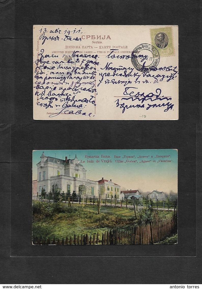Serbia. 1911 (13 Aug) Vrnjci Baths - Belgrade. 5p Bicolor Fkd Ppc, Bilingual Cds. VF. - Serbie