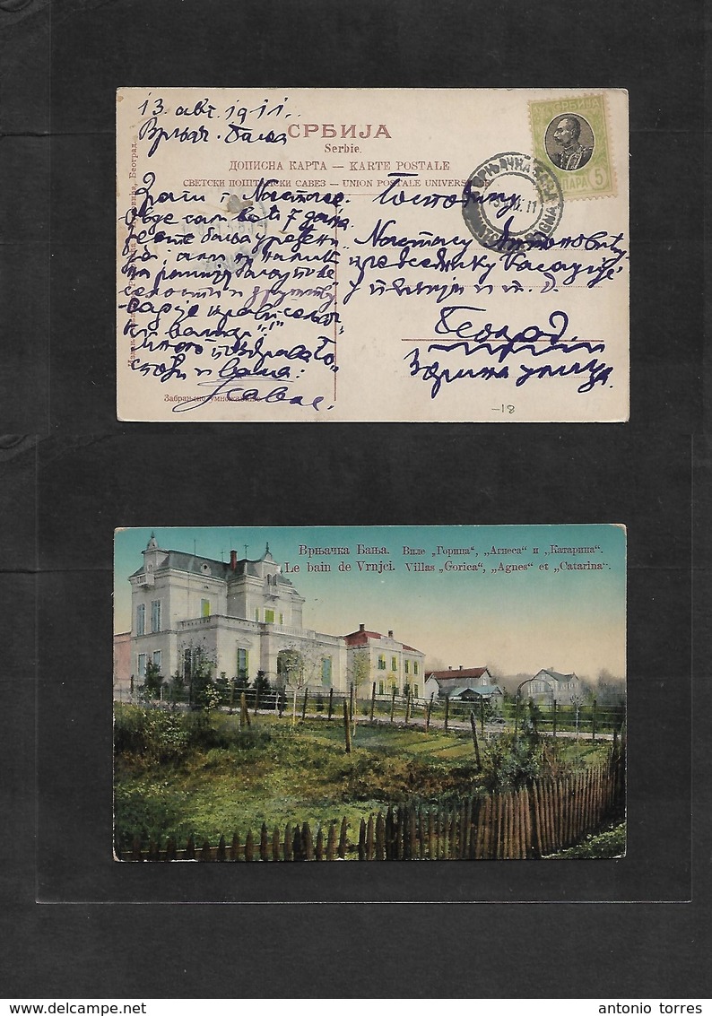 Serbia. 1911 (13 Aug) Vrnjci Baths - Belgrade. 5p Bicolor Fkd Ppc, Bilingual Cds. VF. - Servië