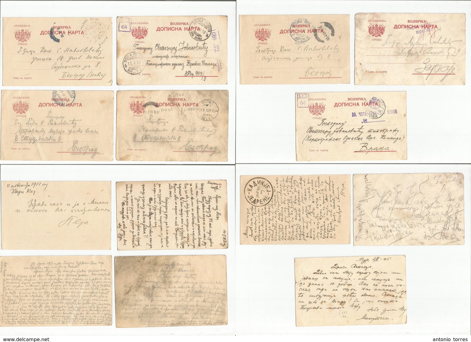 Serbia. 1912-18. Serbia Army. FM Illustrated Cards + Censored Seven Diff Cards With Cancels, Usages And Cachets. Opportu - Servië