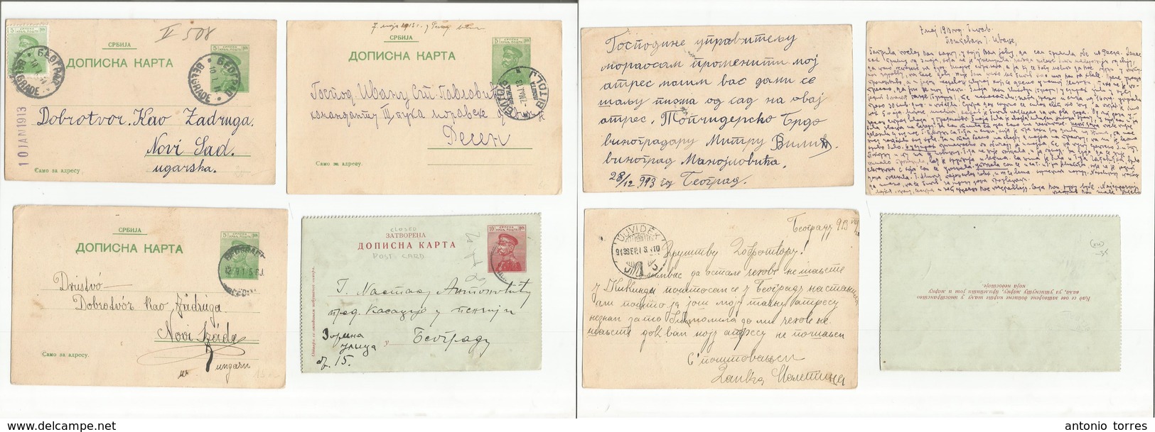 Serbia. 1913-14. Selection Of 4 Diff Stationary Cards + Lettersheet Incl Bitolj, Belgrade, Usages (2) To Hungary. - Serbien