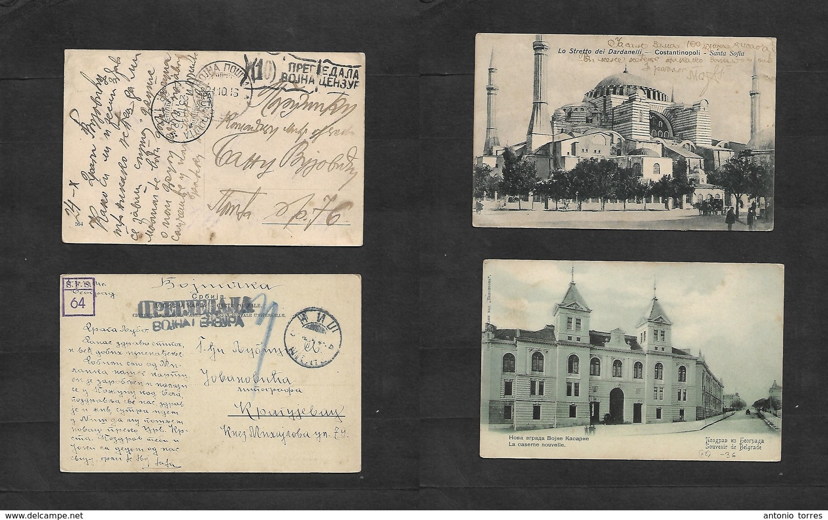 Serbia. 1914-16. 2 Locally WWI Military Free FM Circulated Ppc, Both With Diff Censor Large Cachets. Fine Pair. - Serbia