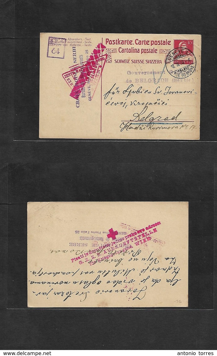 Serbia. 1916 (18 March) Switzerland. Serbia Red Cross In Geneva. Austria POW Message To Belgrade With Government Cachet. - Serbie