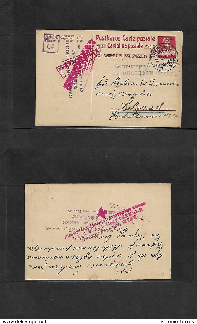 Serbia. 1916 (18 March) Switzerland. Serbia Red Cross In Geneva. Austria POW Message To Belgrade With Government Cachet. - Serbia