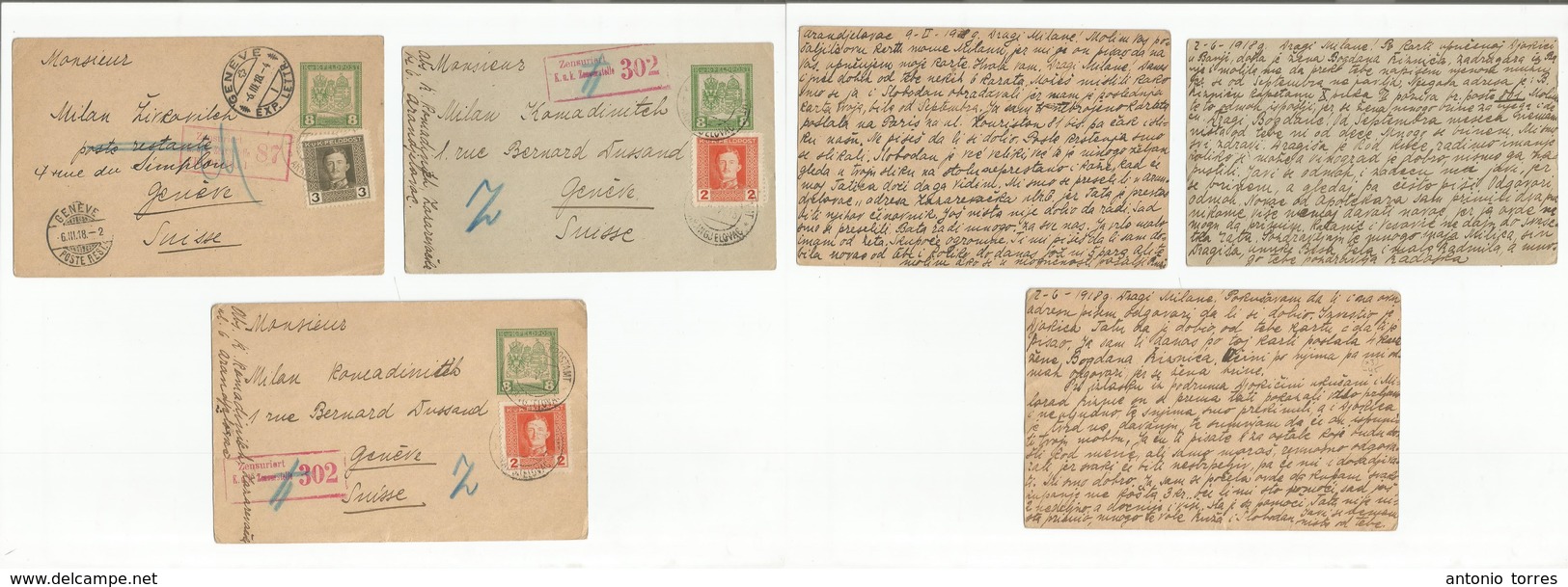 Serbia. 1917-18. 3 Fkd 8d Green Stat Card + Adtls Censor. Fine Little Group. - Serbien